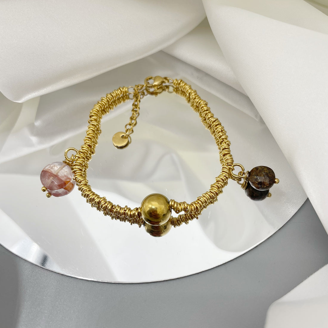 Bracciale Salute e Benessere Gold - Quarzo Ematoide e Bronzite