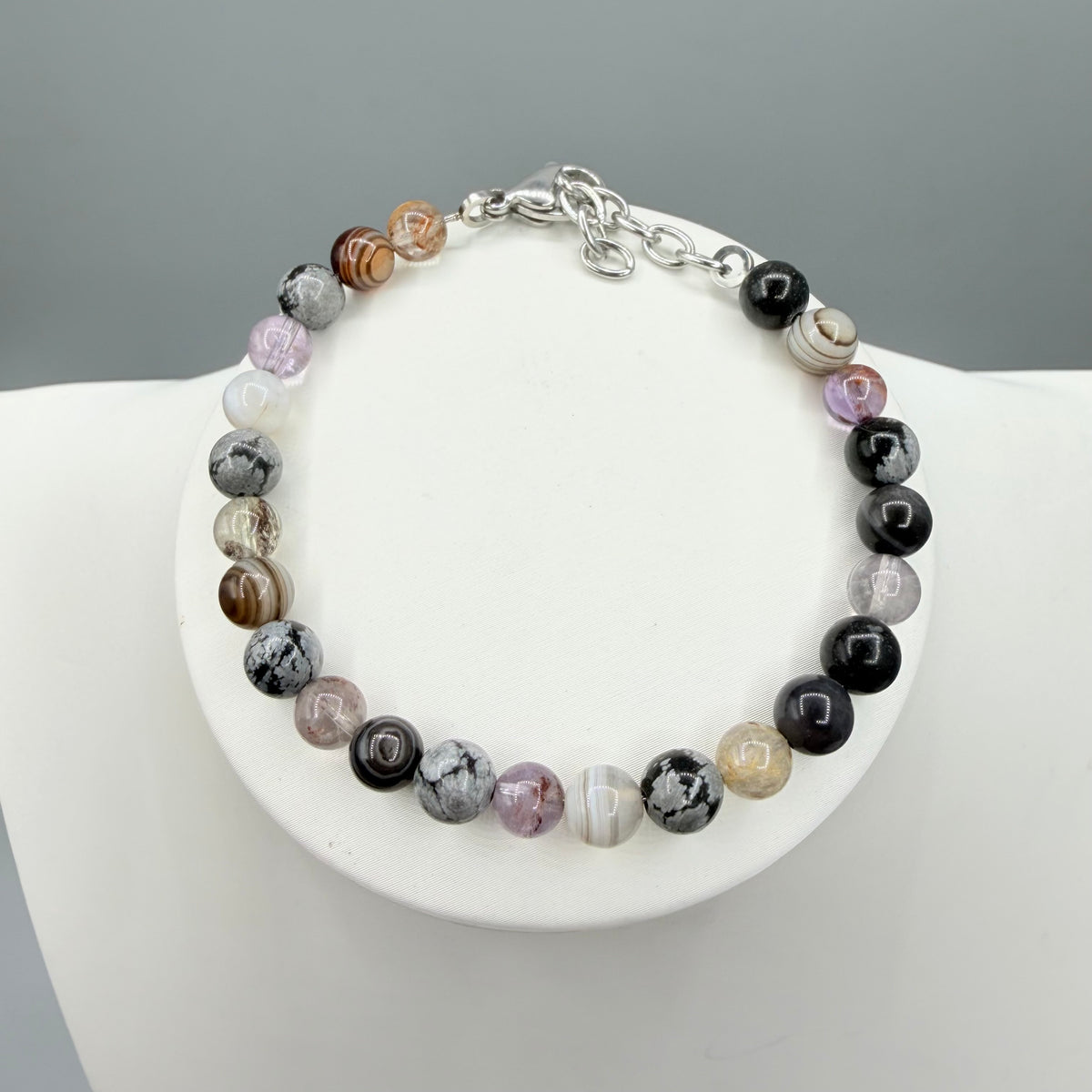 Bracciale Amuleto Specchio | Super Seven, Occhio di Shiva, Ossidiana Fiocco di Neve - LIMITED EDITION