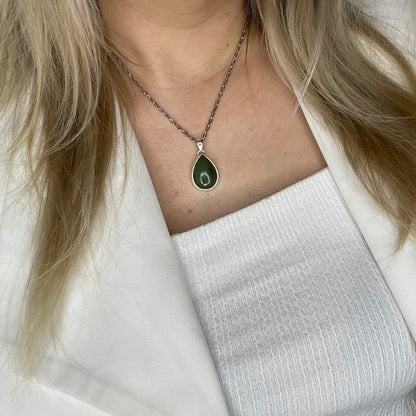 Ciondolo Giada Nefrite a Goccia - Argento 925