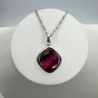 Ciondolo Tormalina Rosa Watermelon Rombo - Argento 925