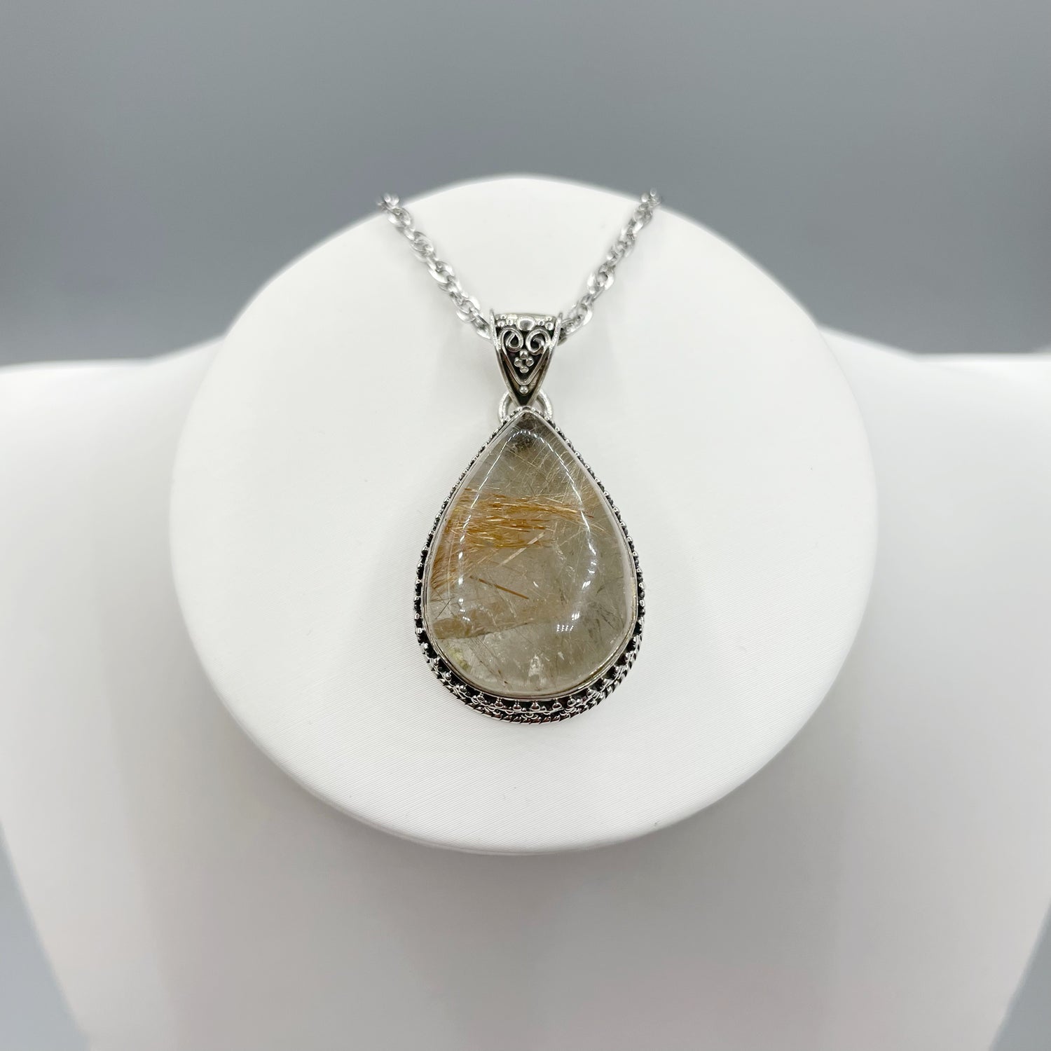 Ciondolo Quarzo Rutilato Dorato - Argento 915 - A Goccia