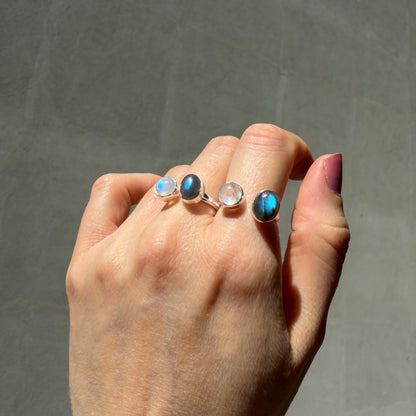 Anello Double Labradorite Bianca e Grigia - Argento 925
