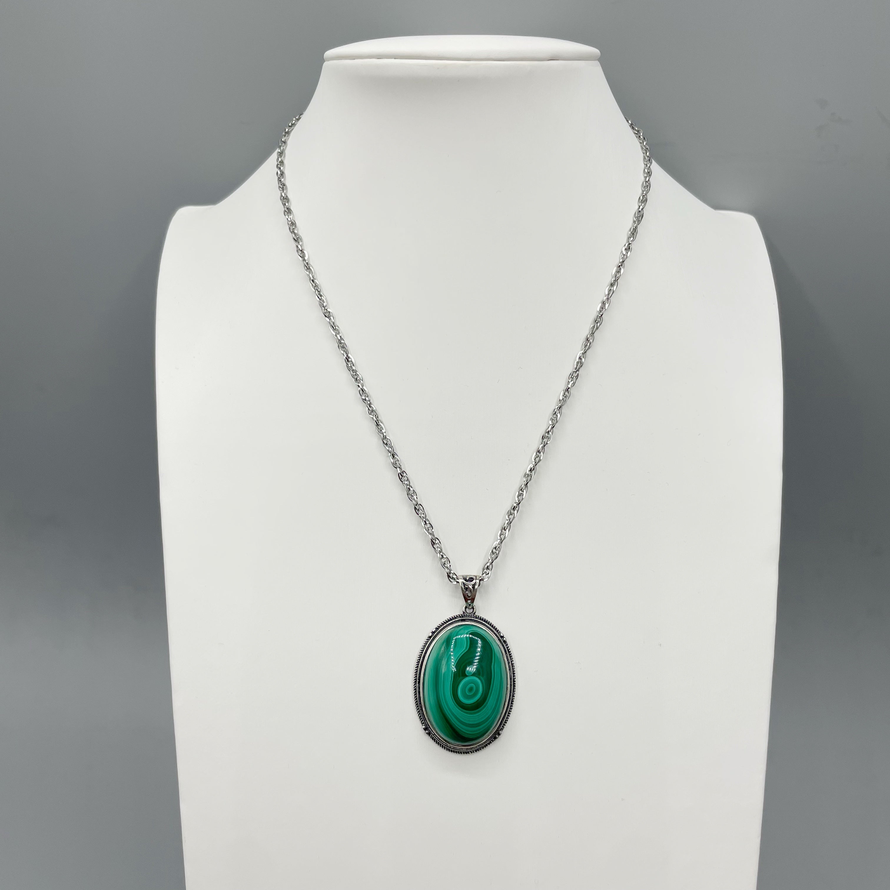 Ciondolo Malachite Ovale - Argento 925
