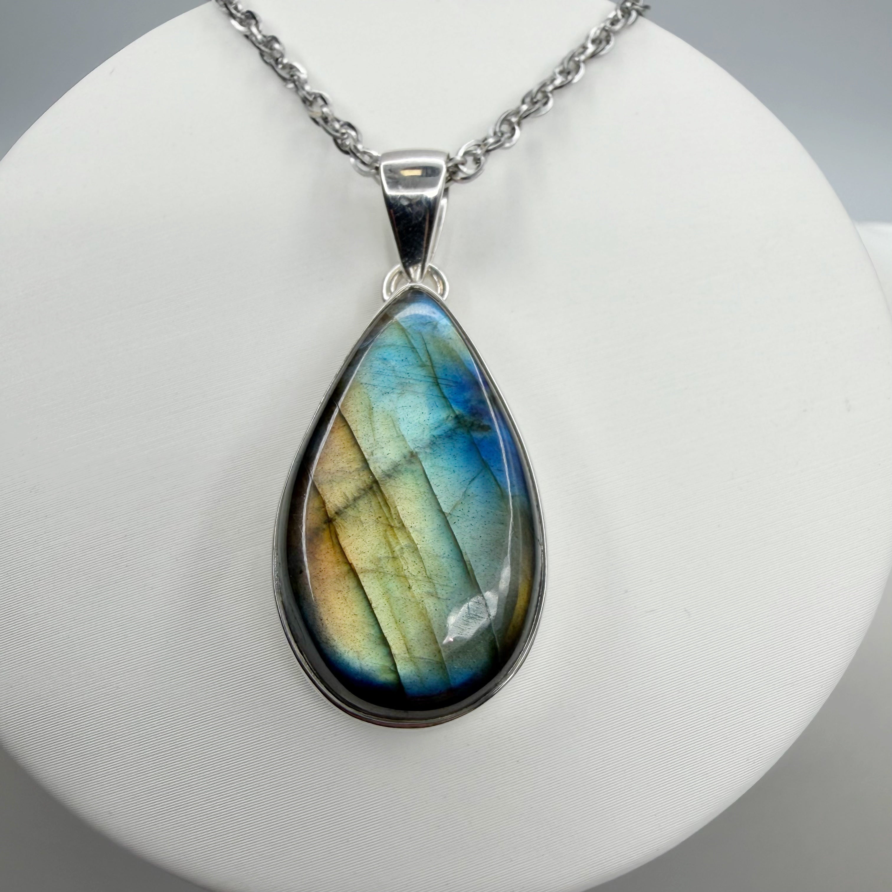 Ciondolo Labradorite Multifuoco - Argento 925 a Goccia