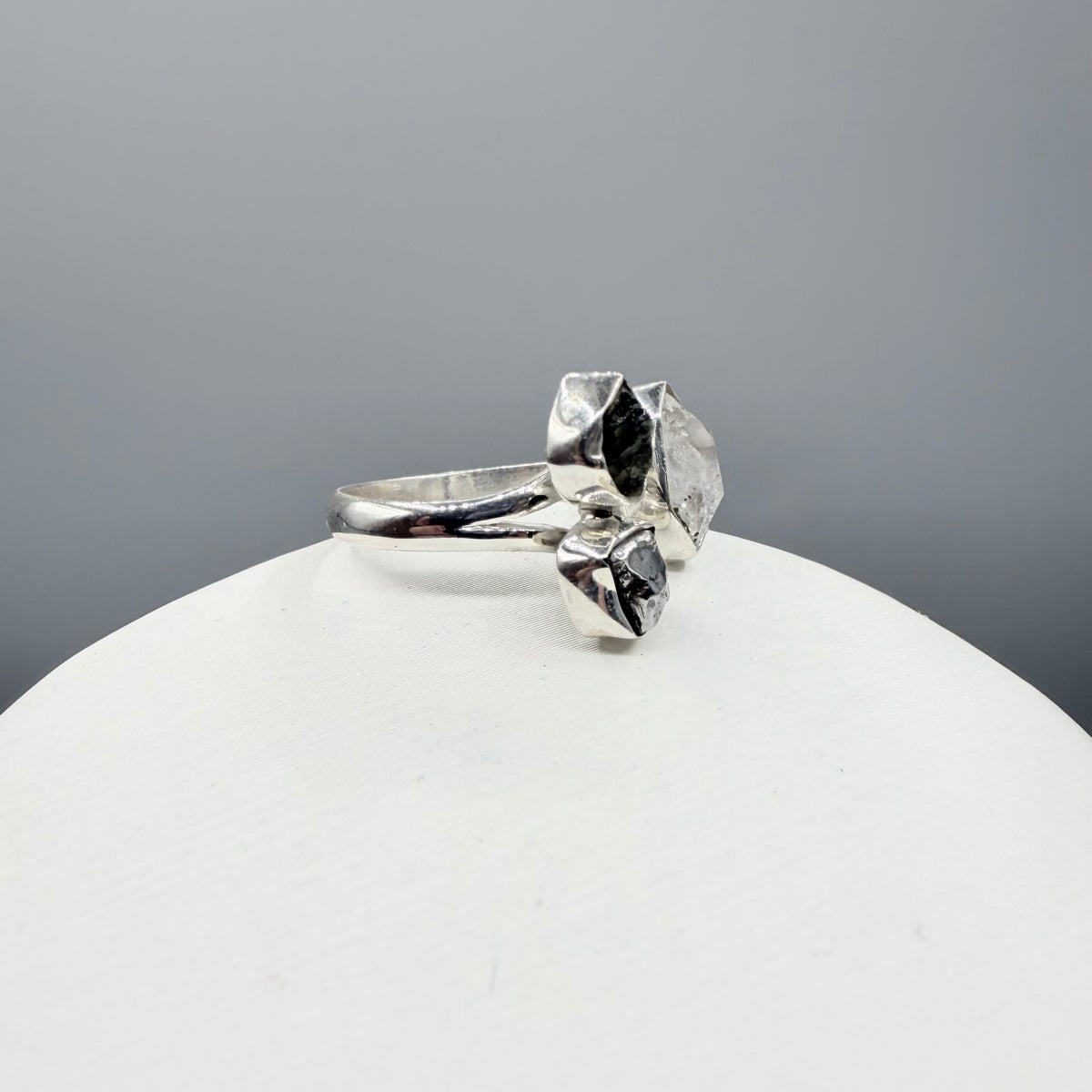 Anello Moldavite, Campo del Cielo e Diamante Herkimer | Argento 925