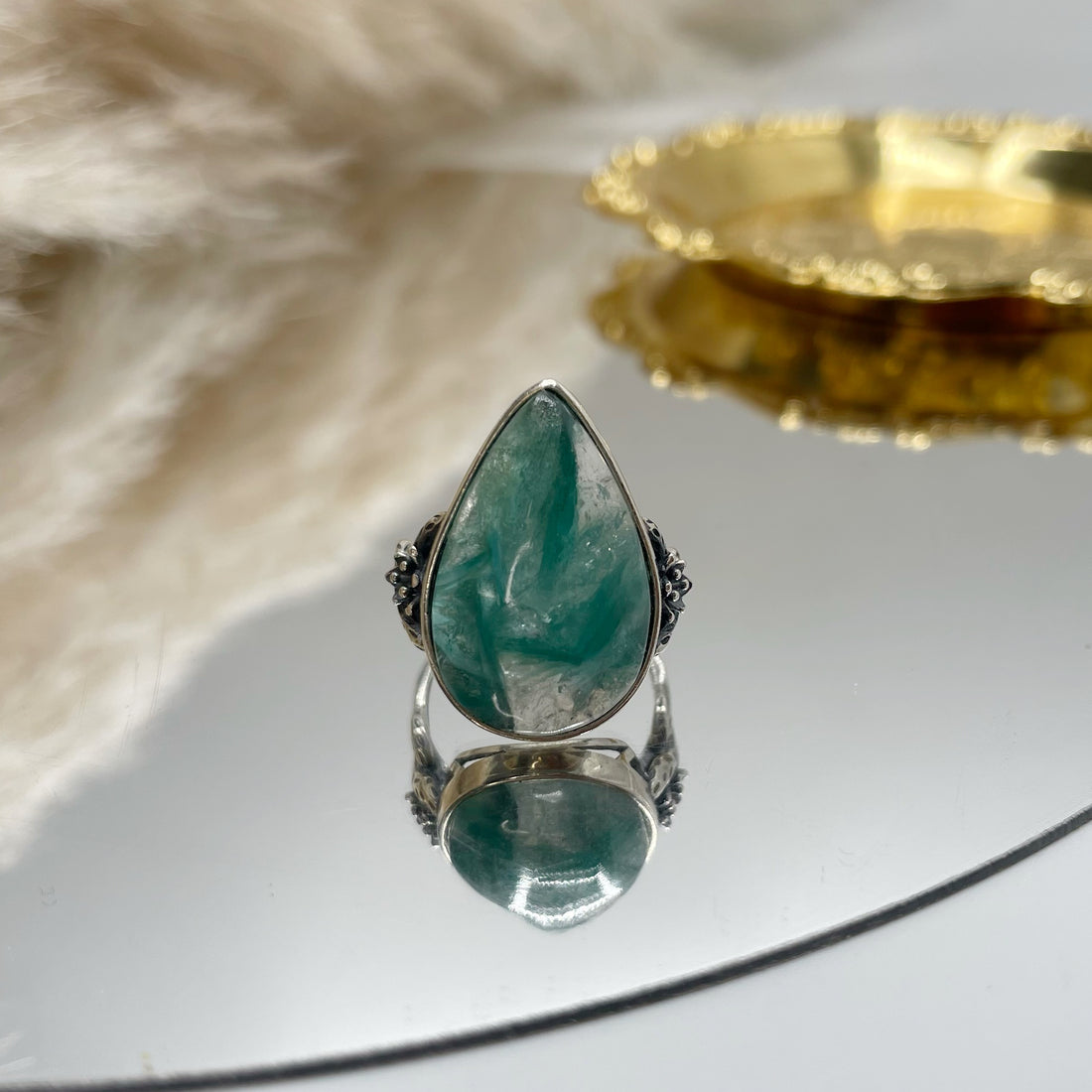 Anello Lepidolite Verde a Goccia - Argento 925