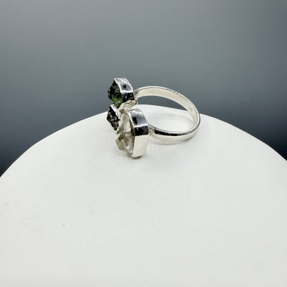 Anello Moldavite, Campo del Cielo e Diamante Herkimer | Argento 925