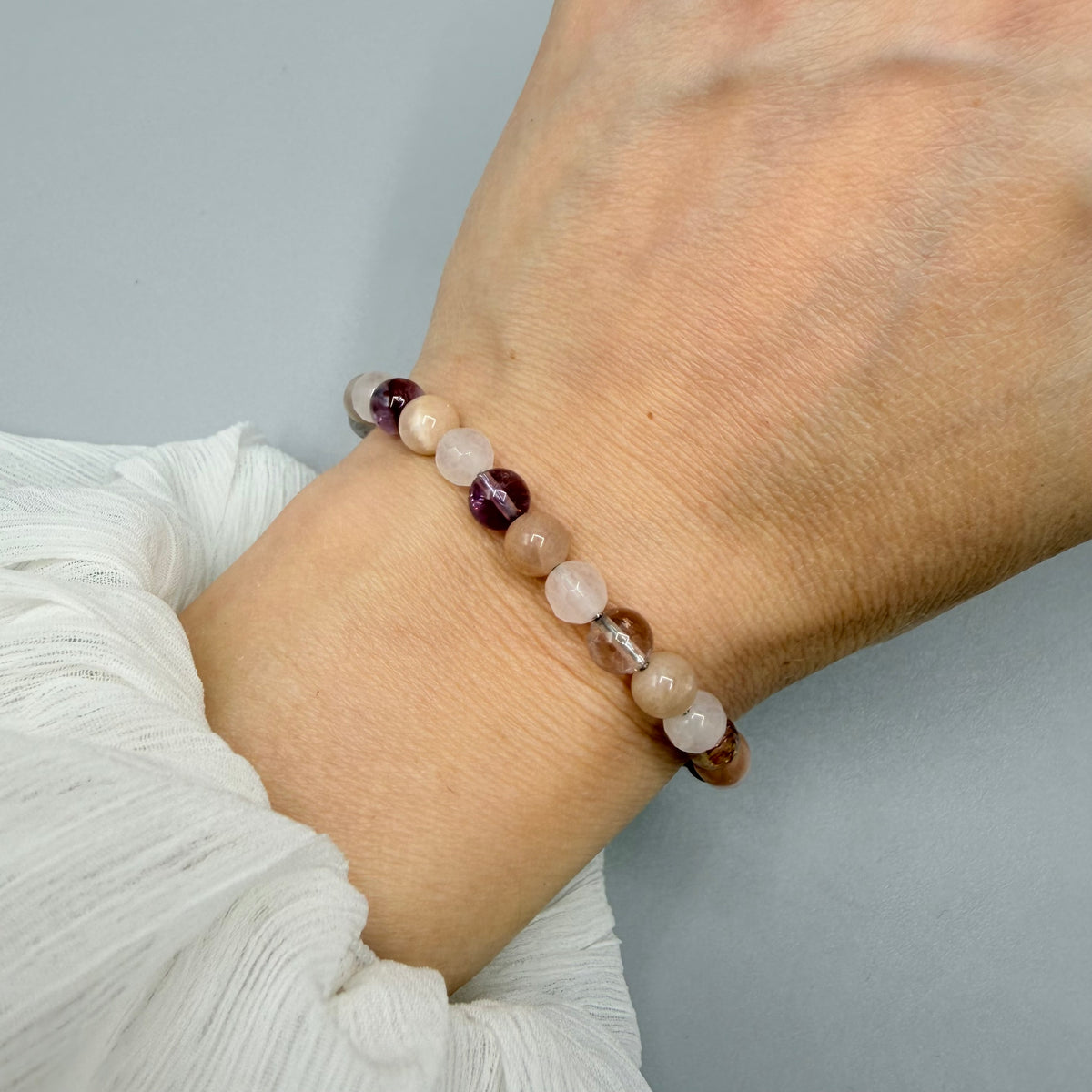 Bracciale Serenità e Gioia - Super Seven, Quarzo Rosa, Pietra di Luna - LIMITED EDITION