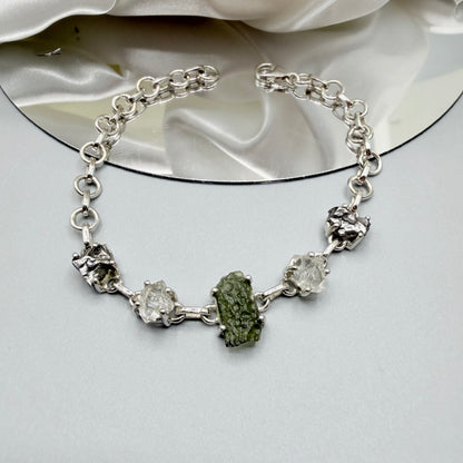 Bracciale Moldavite, Herkimer, Meteorite Campo del Cielo | Argento 925