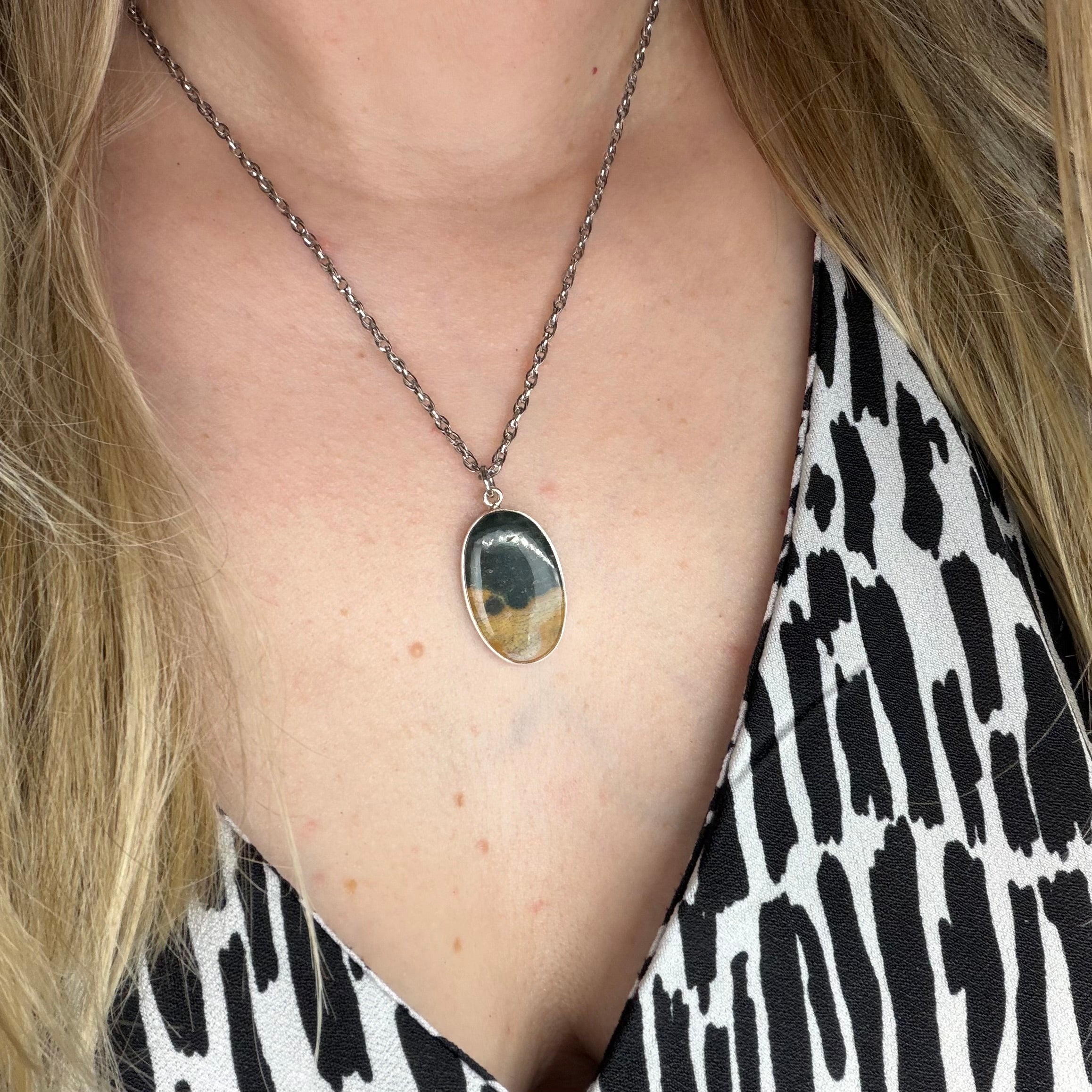 Ciondolo Diaspro Oceano Argento 925 - Ovale Medio