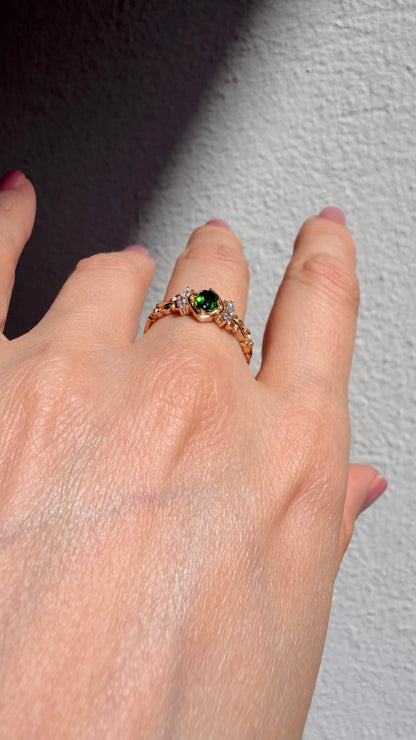 Anello Diopsite | Argento 925 placcato oro 14k - NON REGOLABILE