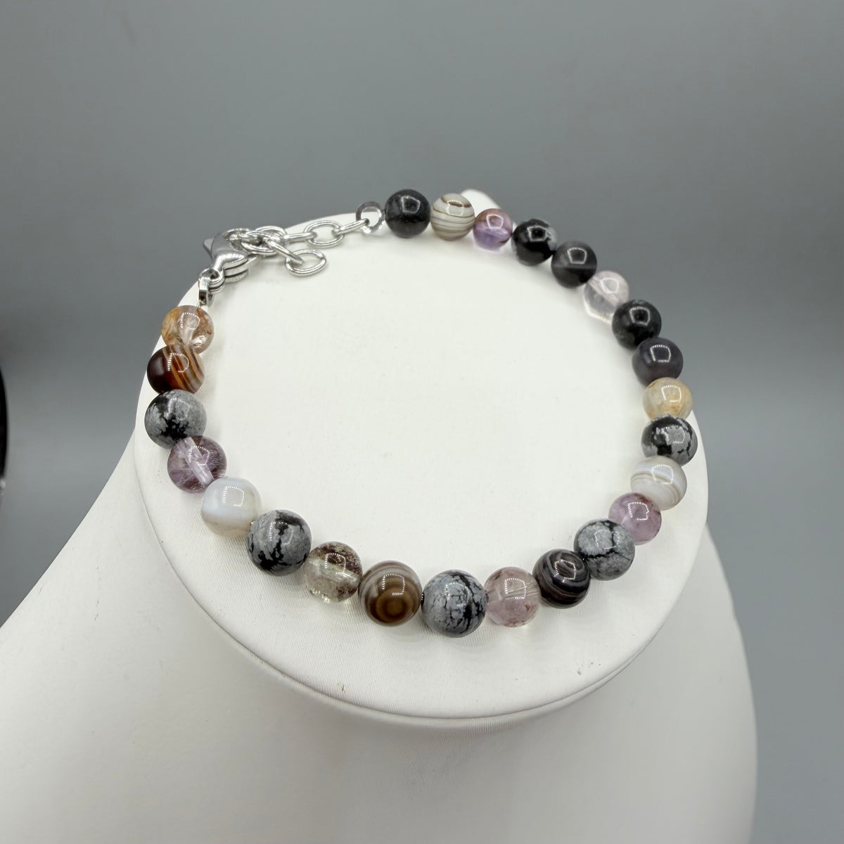 Bracciale Amuleto Specchio | Super Seven, Occhio di Shiva, Ossidiana Fiocco di Neve - LIMITED EDITION