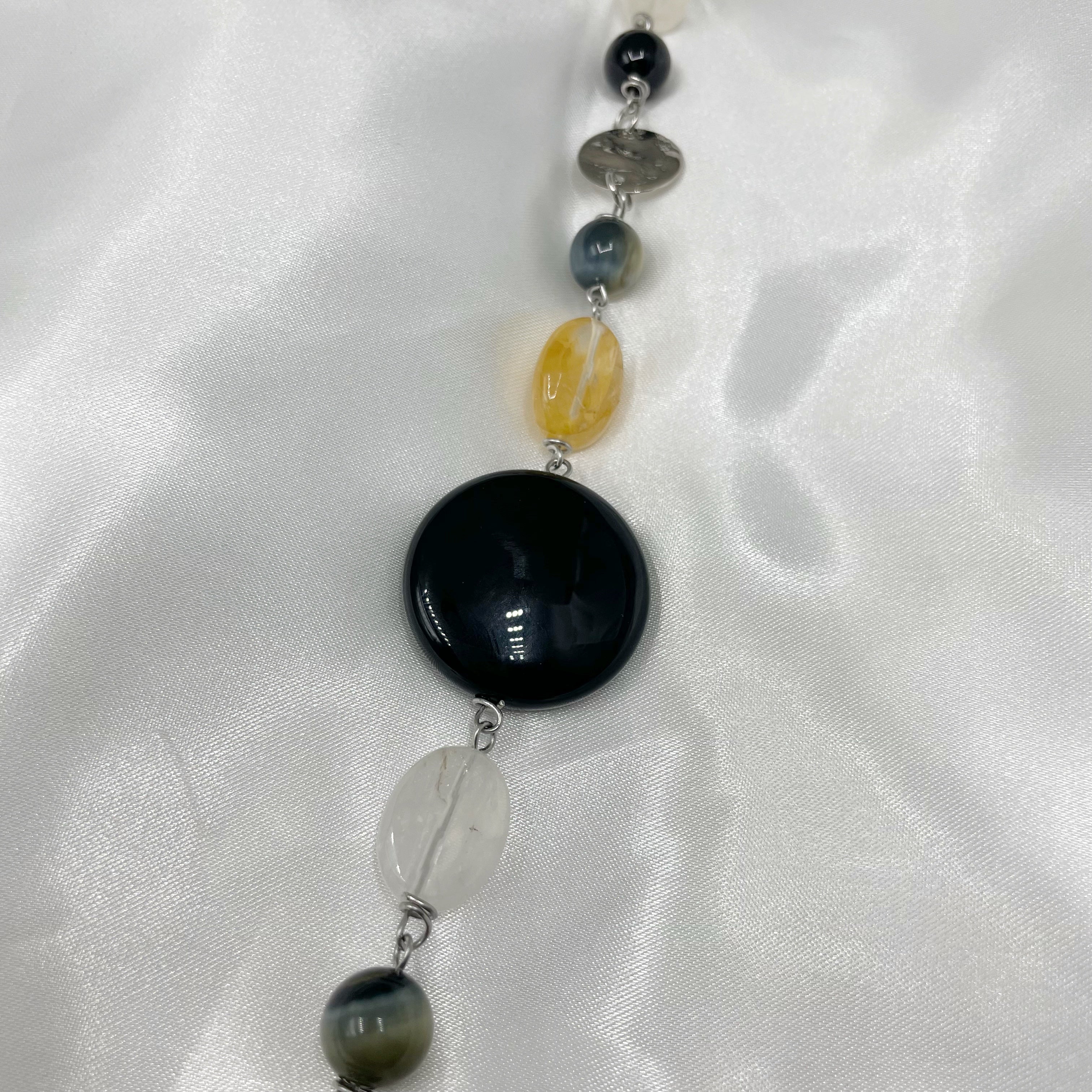 Collana lunga Occhio di Falco, Onice, Quarzo Golden Healer