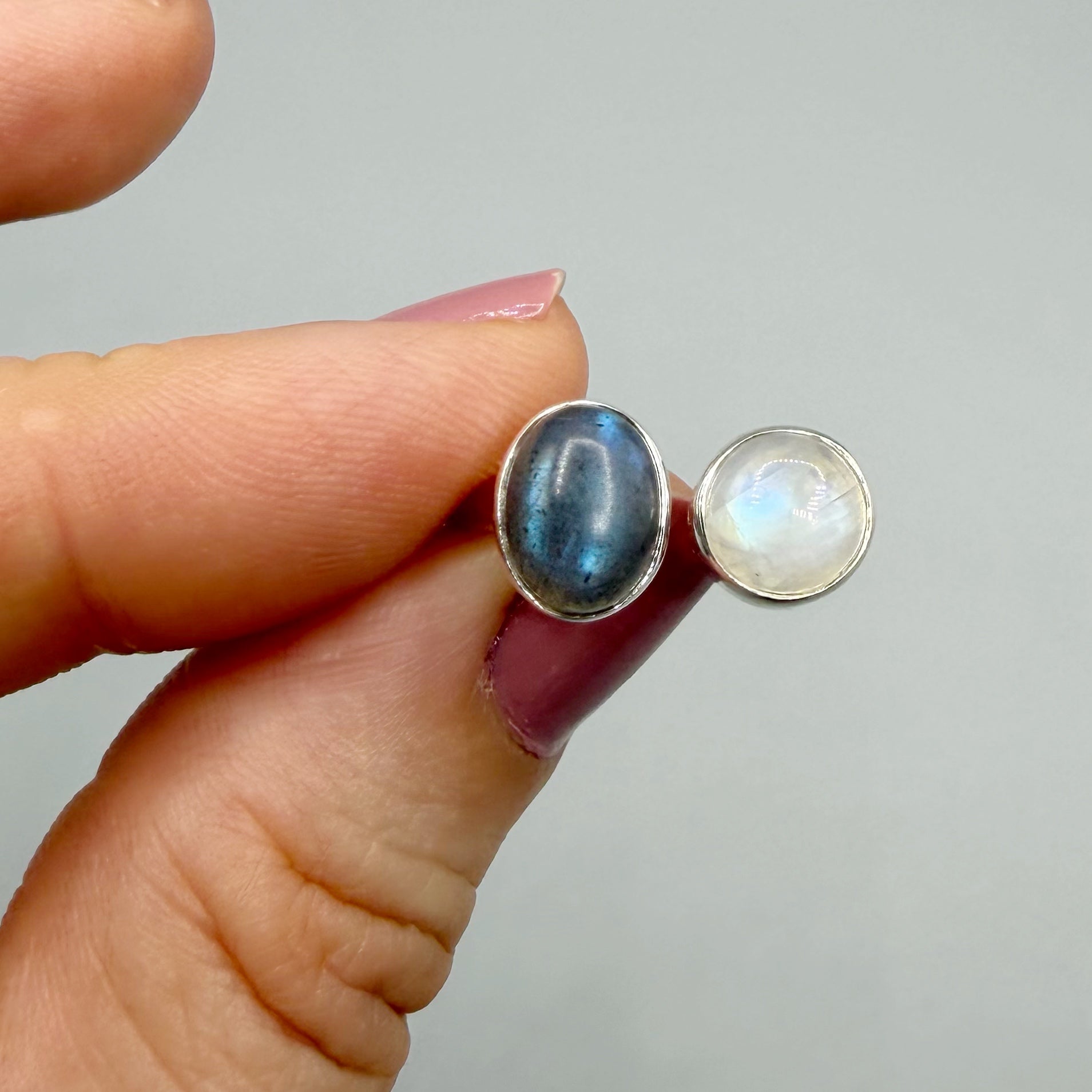 Anello Double Labradorite Bianca e Grigia - Argento 925