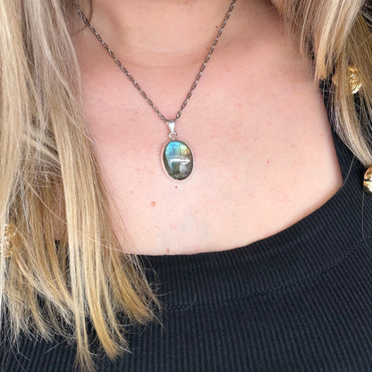 Ciondolo Labradorite Multifuoco Argento 925 - Ovale