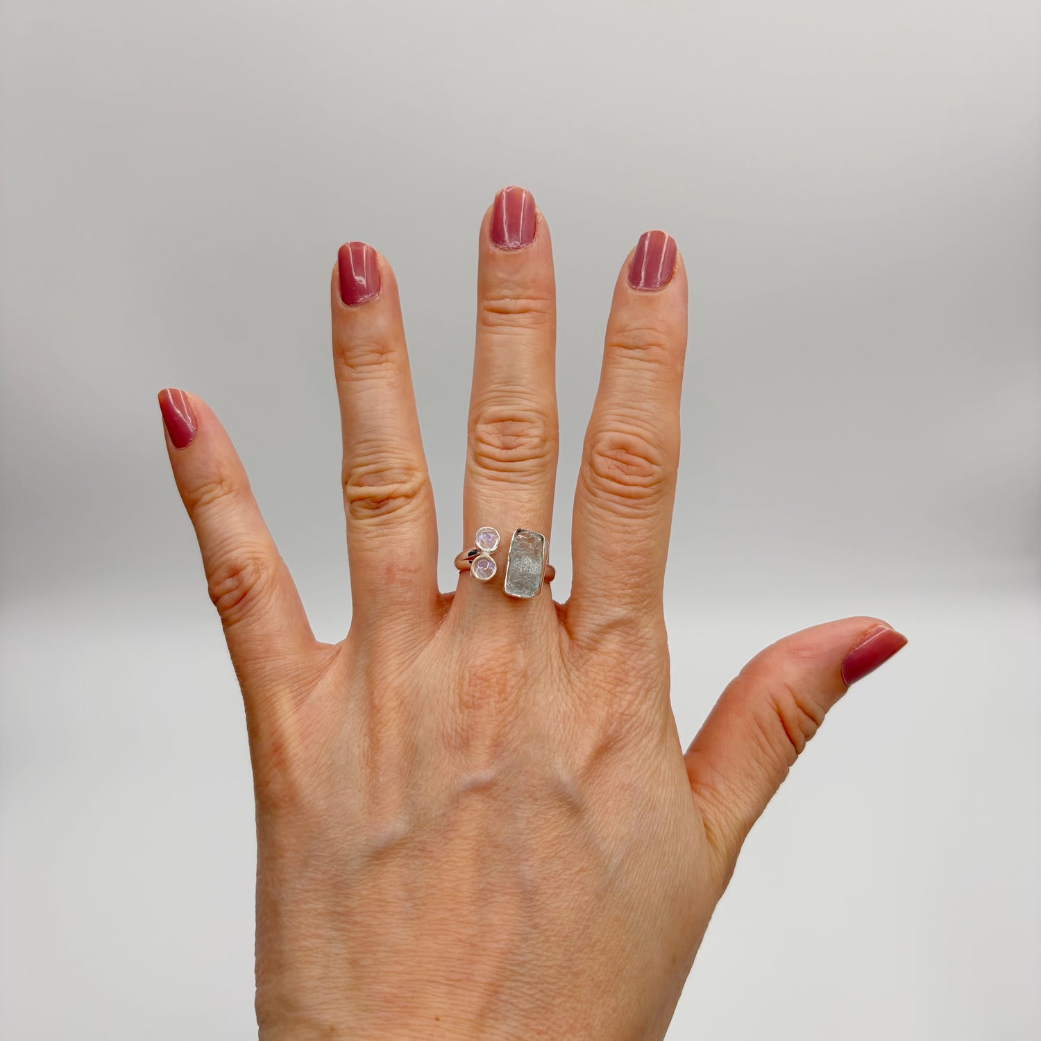 Anello Acquamarina e Labradorite Bianca - Argento 925
