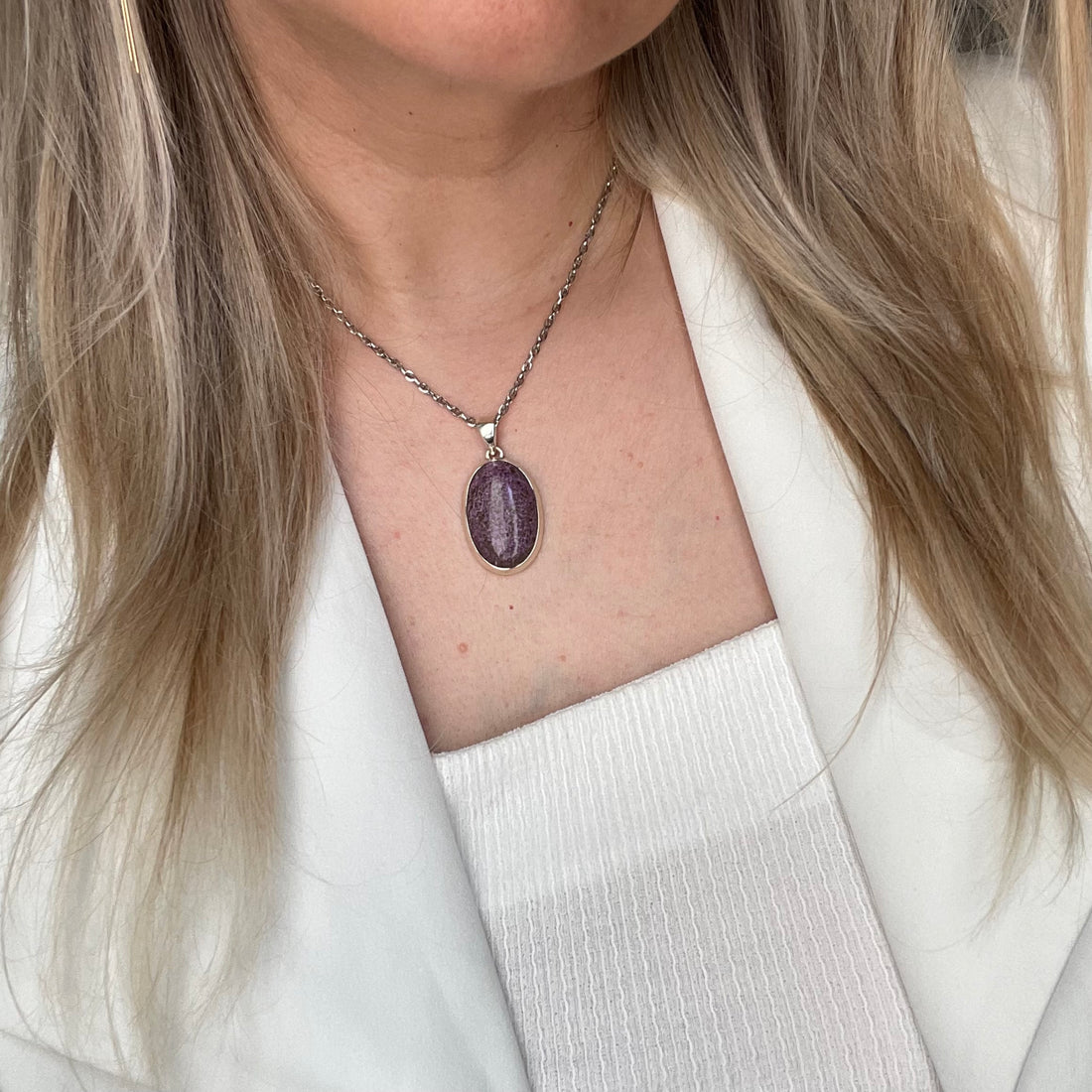 Ciondolo Variscite in Purpurite Ovale - Argento 925