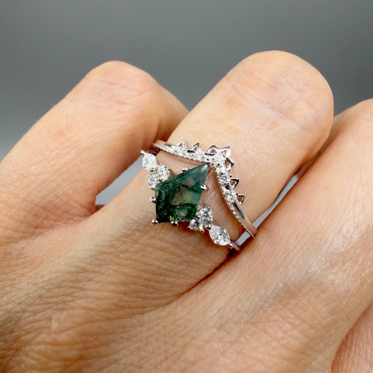 Doppio Anello Agata Muschiata SILVER | Argento 925 - NON REGOLABILE