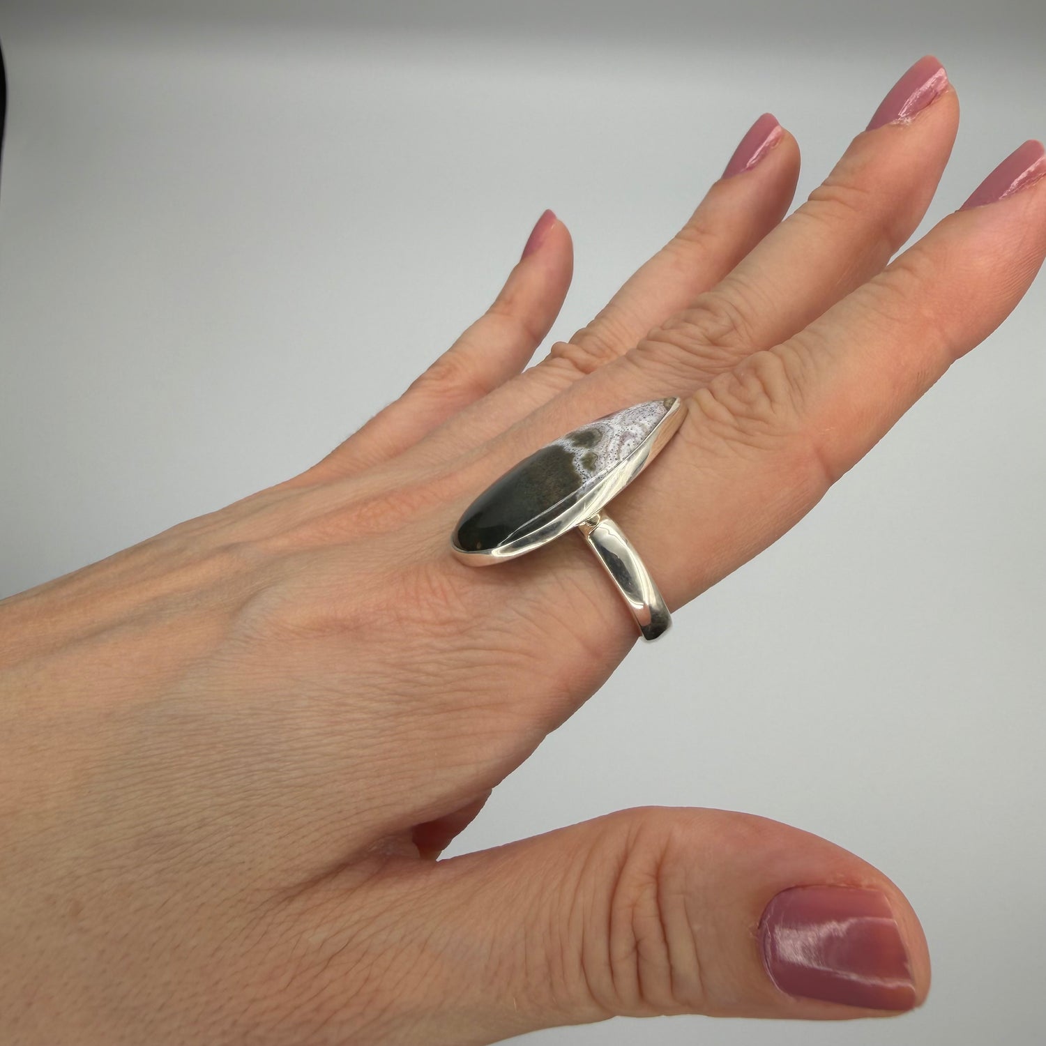 Anello Diaspro Oceano Argento 925 - a  Goccia grande