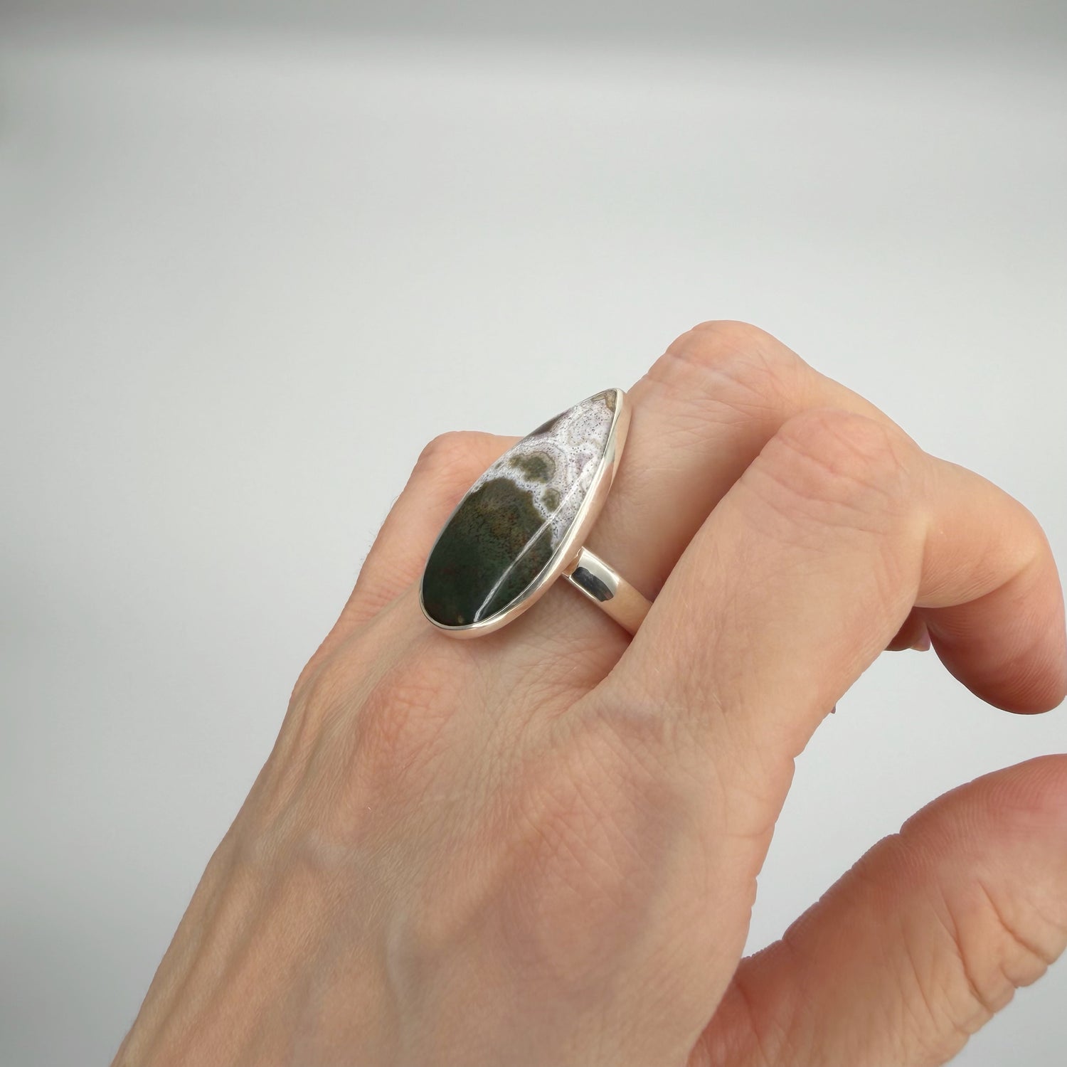 Anello Diaspro Oceano Argento 925 - a  Goccia grande