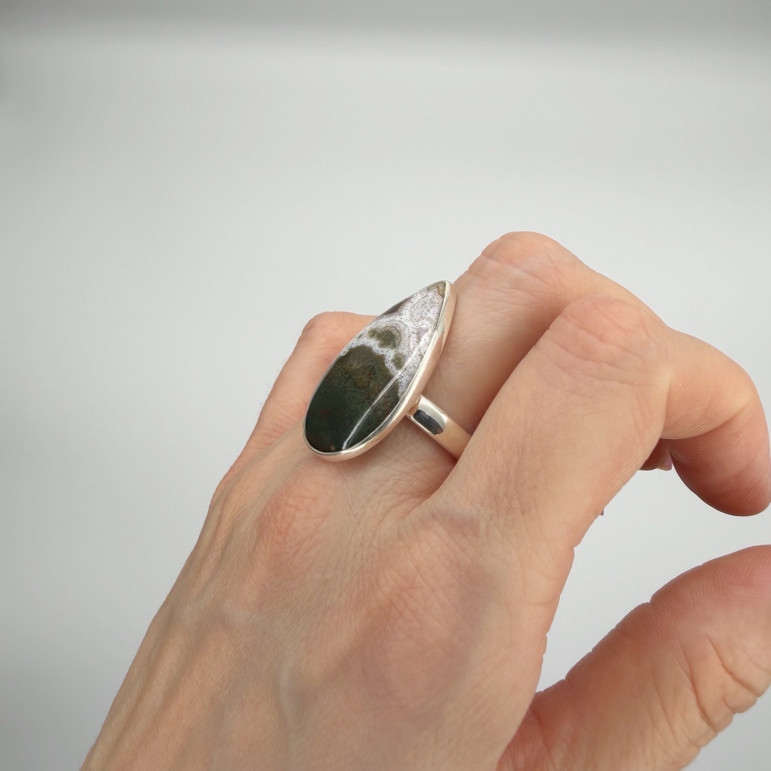 Anello Diaspro Oceano Argento 925 - a  Goccia grande