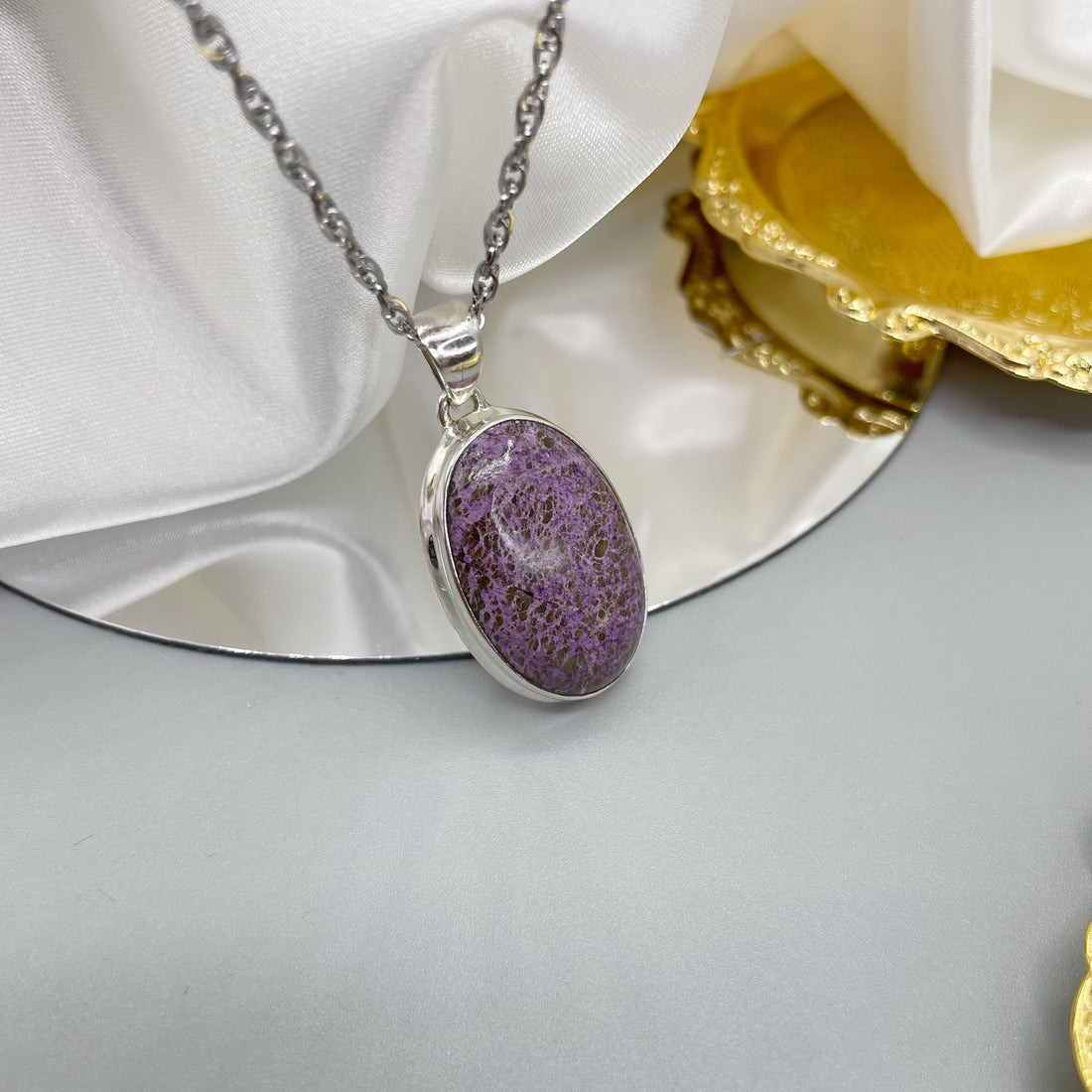 Ciondolo Variscite in Purpurite Ovale - Argento 925