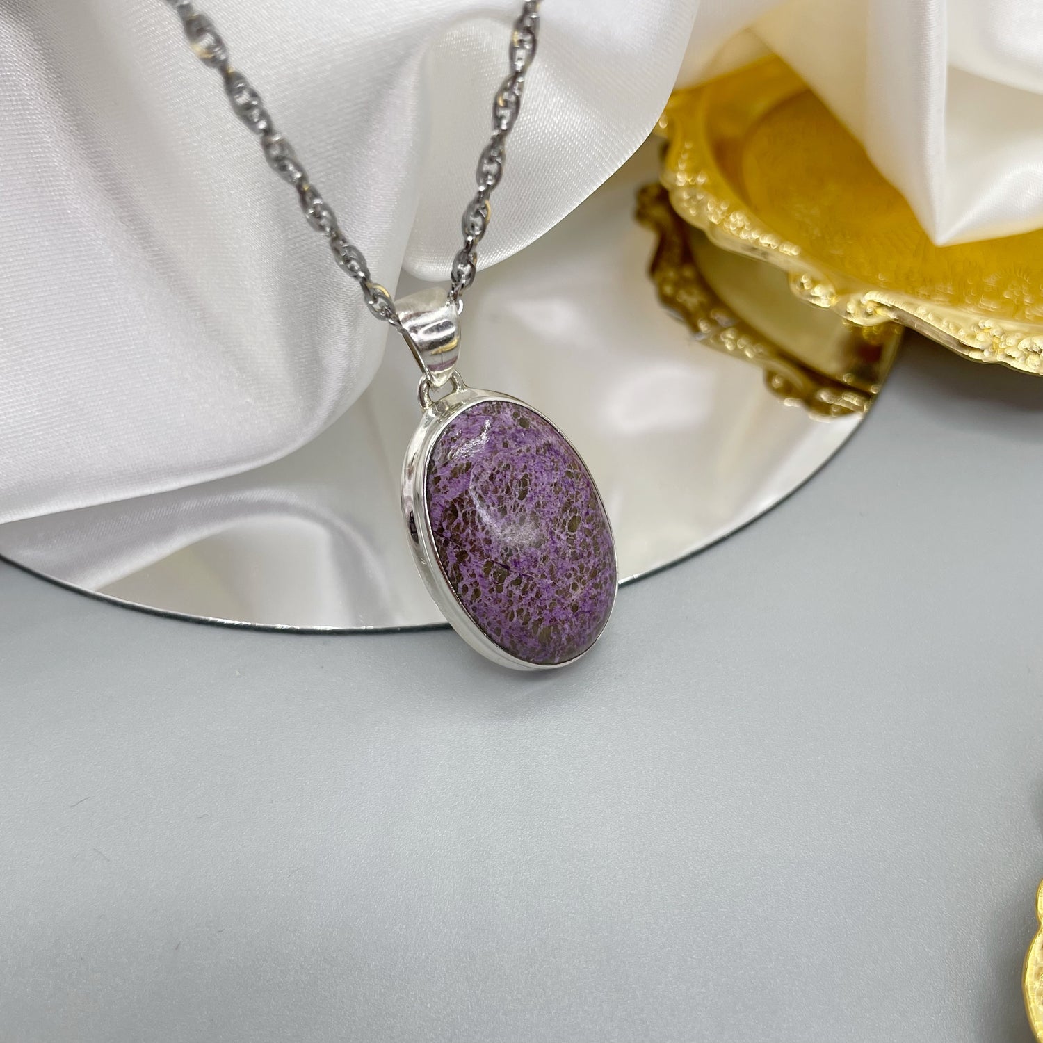 Ciondolo Variscite in Purpurite Ovale - Argento 925