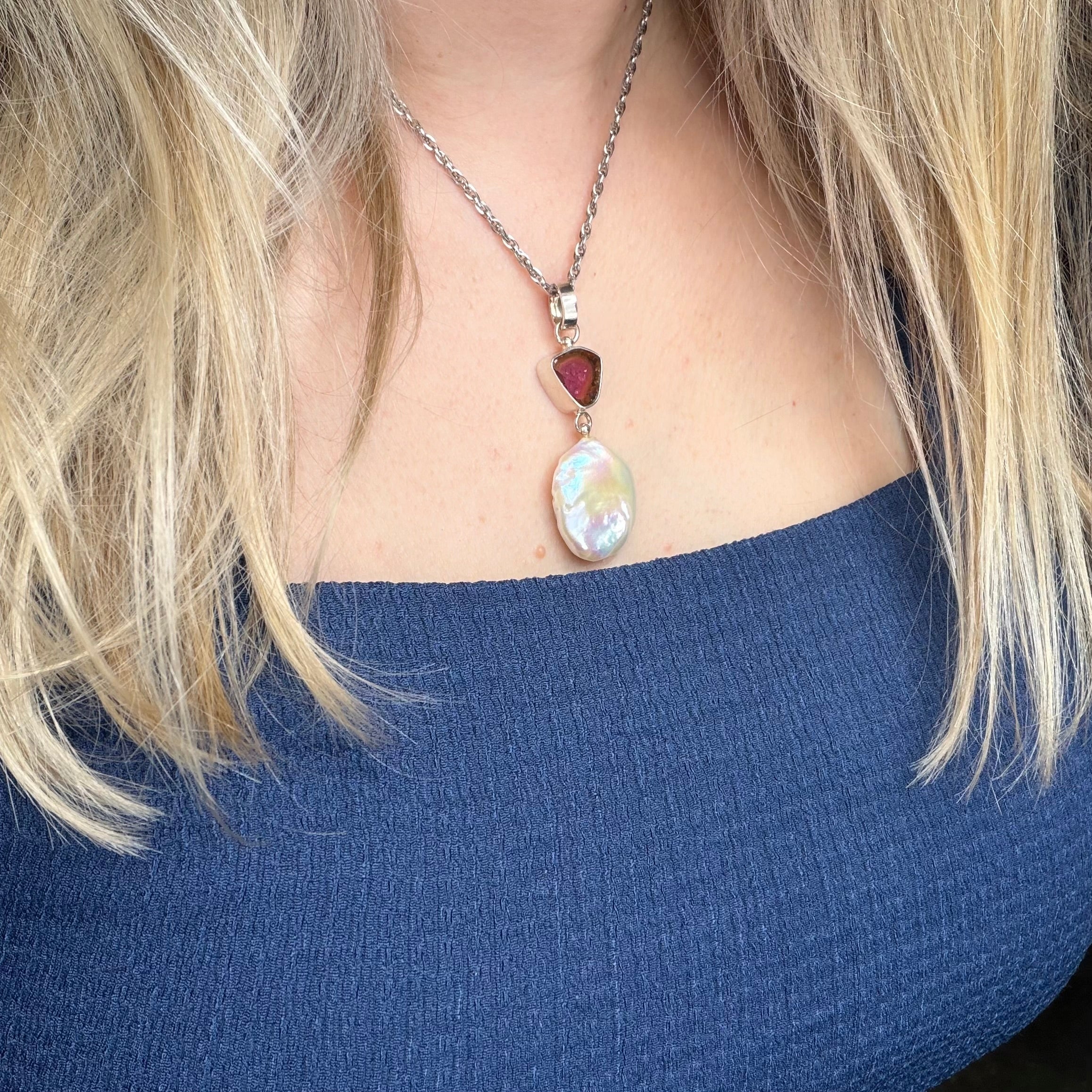 Ciondolo Tormalina Watermelon e Madreperla - Argento 925