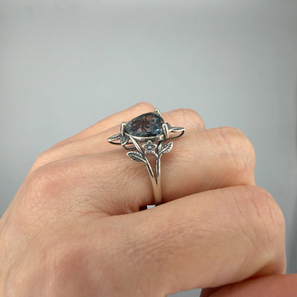 Anello Fluorite Cuore Foglioline - Argento 925