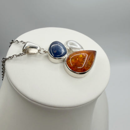 Ciondolo Ambra, Cianite e Madreperla - Argento 925