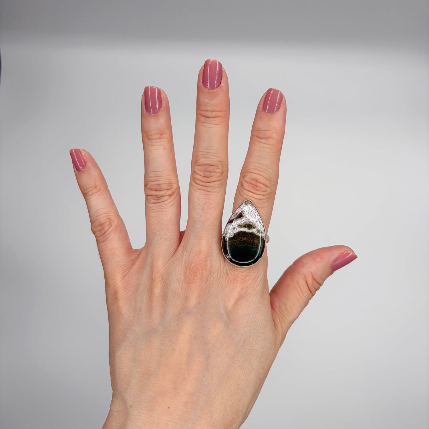 Anello Diaspro Oceano Argento 925 - a  Goccia grande