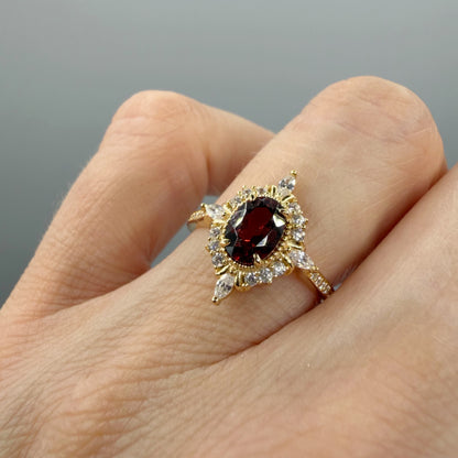 Anello Change Granato | Argento 925 placcato oro 14k - NON REGOLABILE