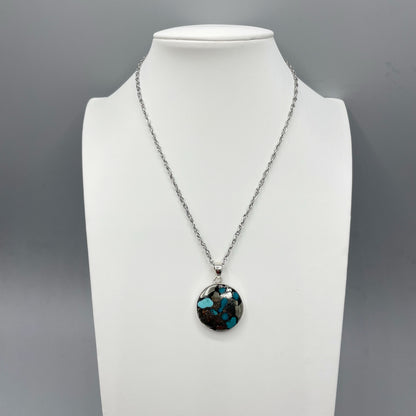 Ciondolo Turchese Naturale in Pirite | Argento 925 - Tondo