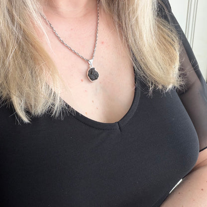 Ciondolo Moldavite Grezza e Argento 925 - tonda