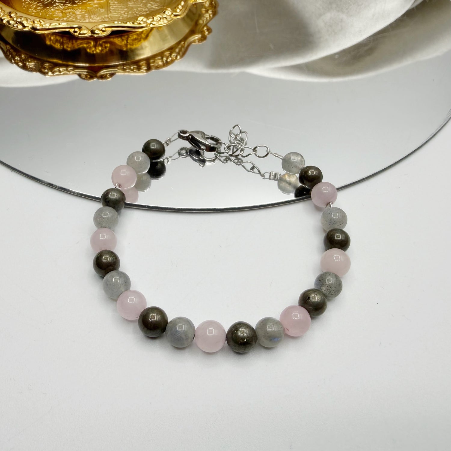 Bracciale Abbondanza Plus (Pirite, Labradorite, Quarzo Rosa)