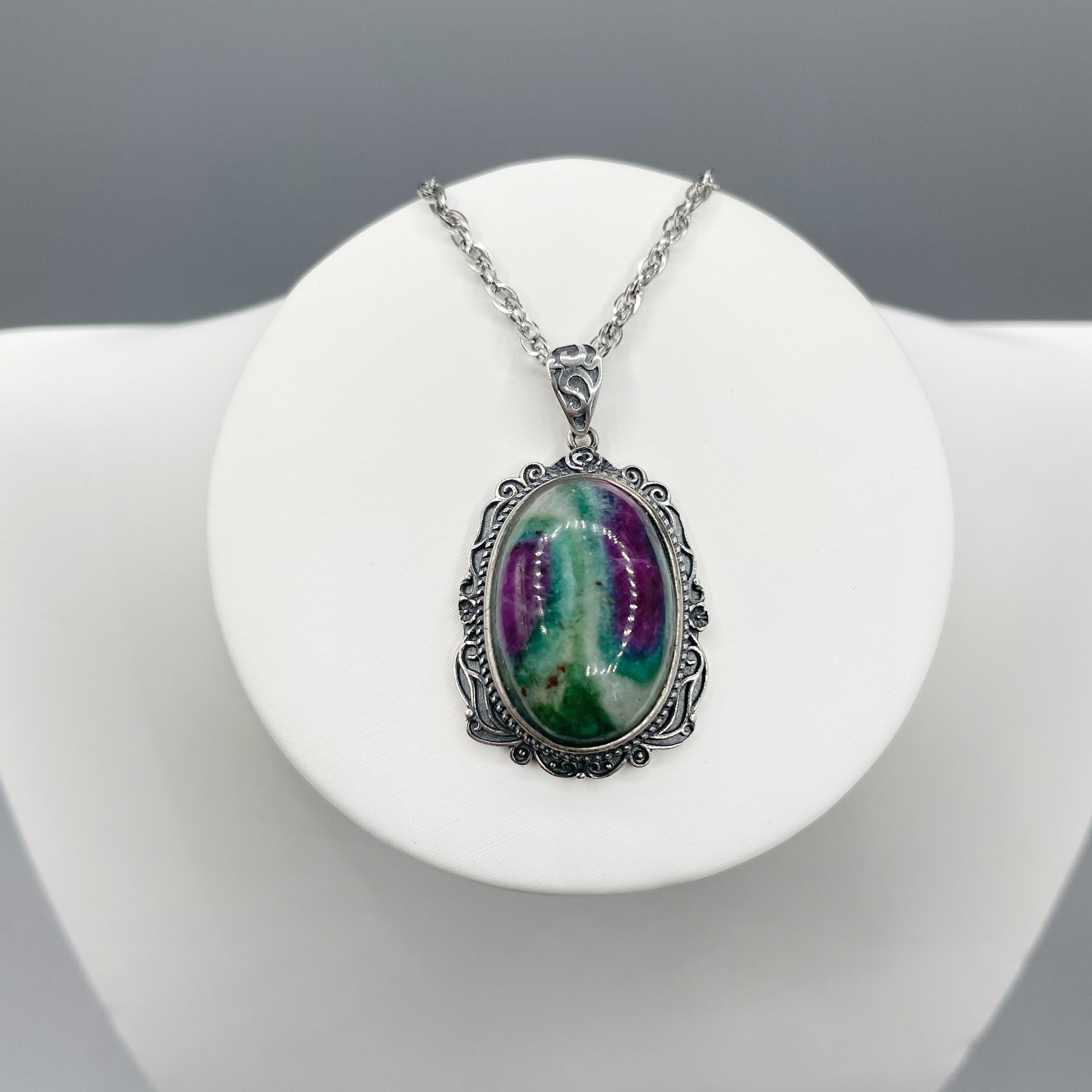 Ciondolo Rubino Fuchsite Ovale - Argento 925