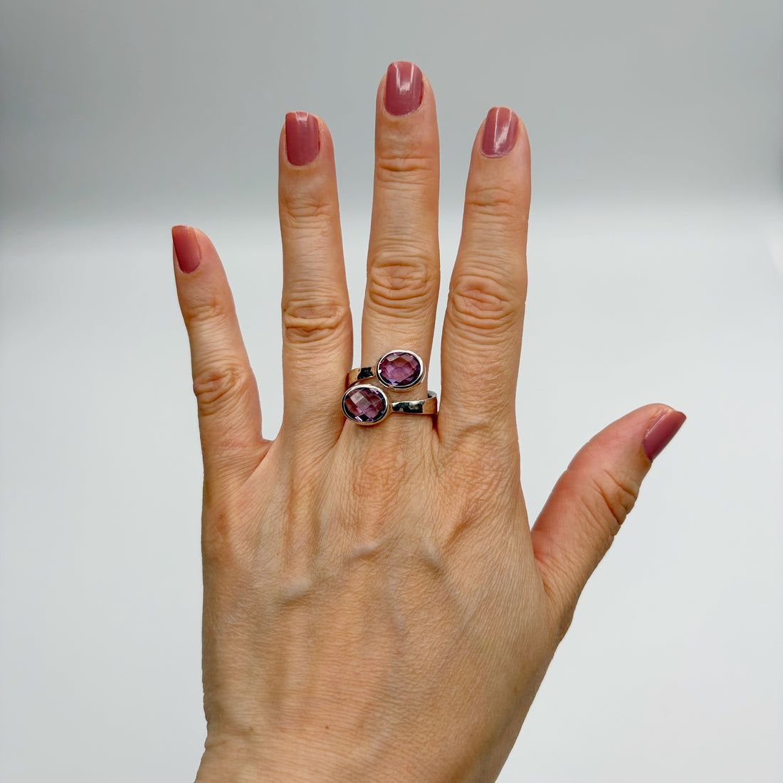 Anello Double Ametista Sfaccettata - Argento 925