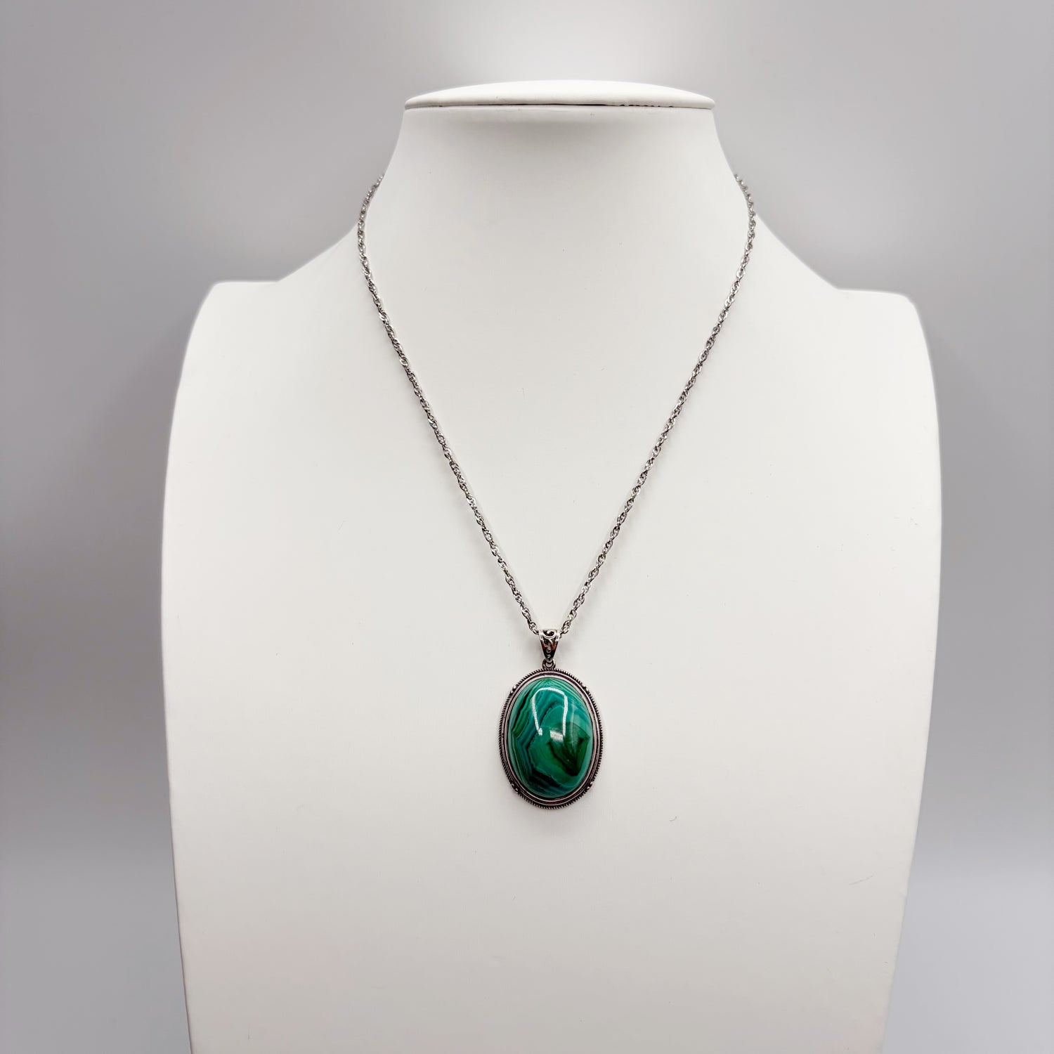Ciondolo Malachite Ovale - Argento 925