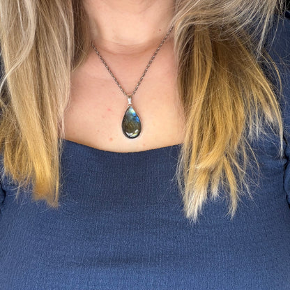 Ciondolo Labradorite Multifuoco - Argento 925 a Goccia