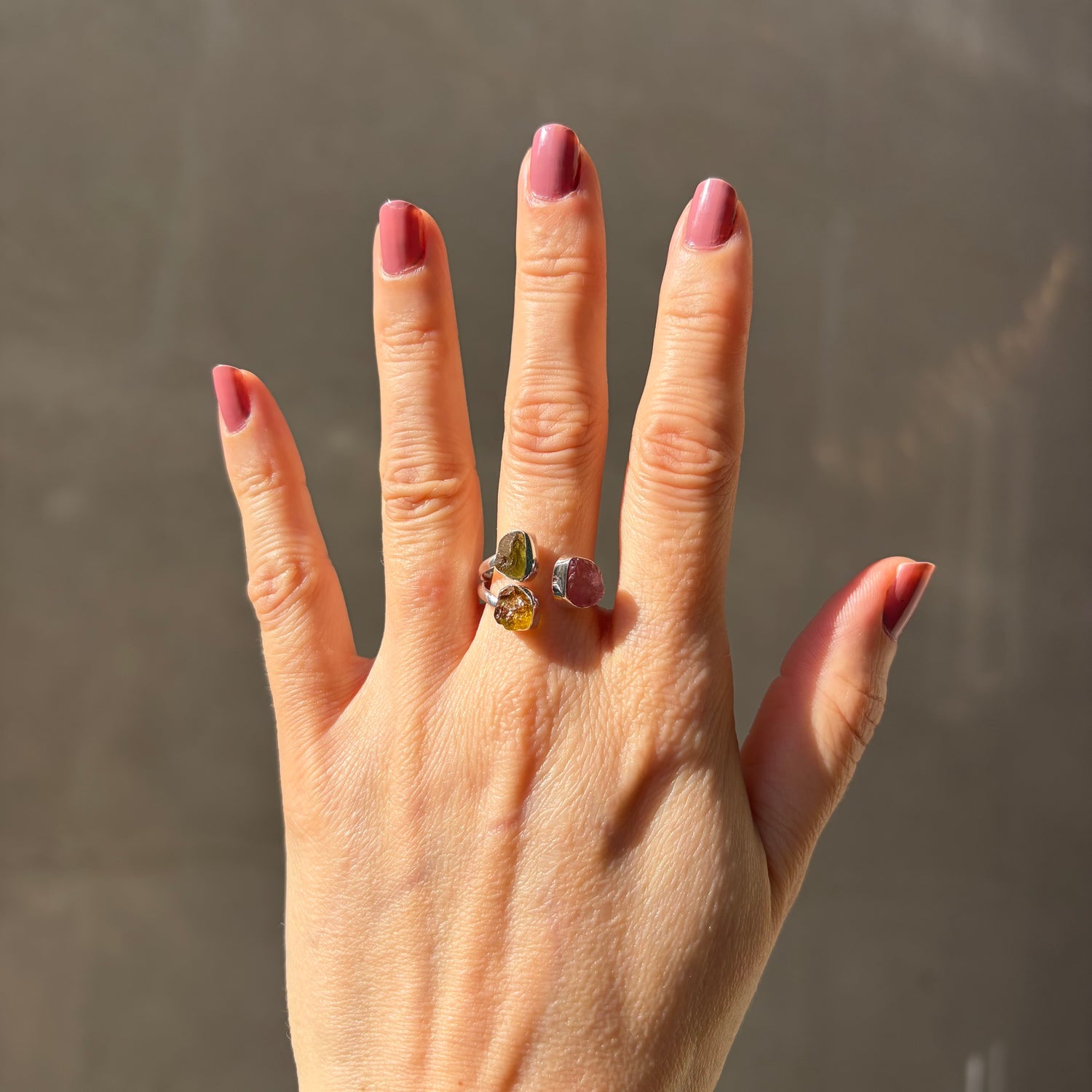Anello Moldavite e Tormalina Policroma - Argento 925