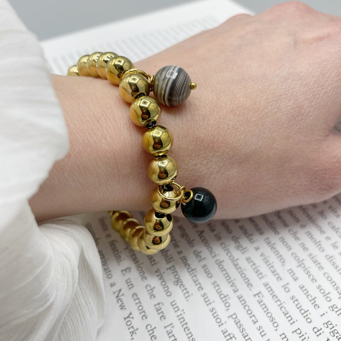 Bracciale Cerchio Protettivo Gold Big - Occhio di Shiva, Ossidiana, Onice