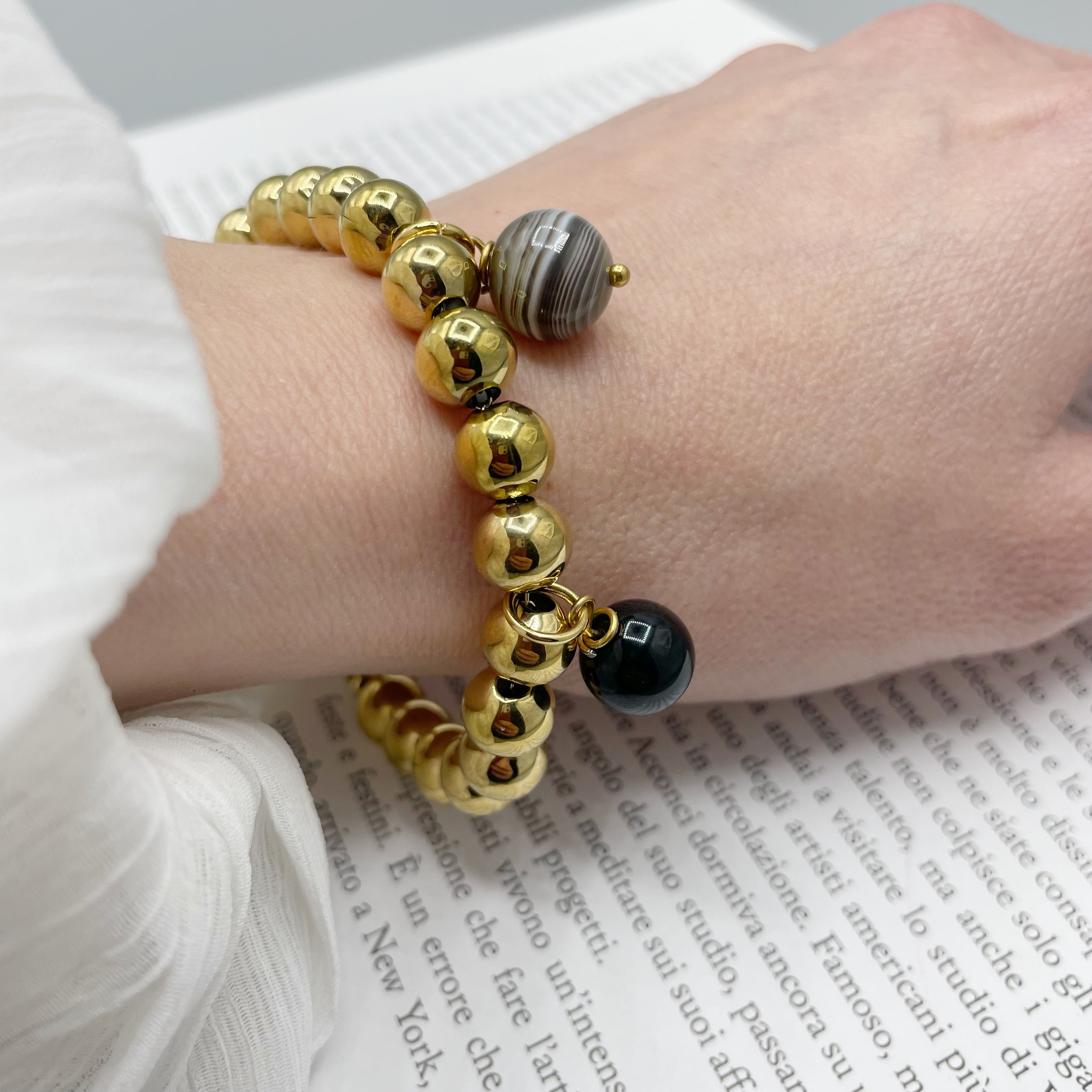 Bracciale Cerchio Protettivo Gold Big - Occhio di Shiva, Ossidiana, Onice