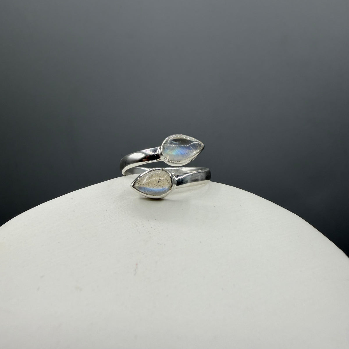 Anello Double Labradorite Bianca - Argento 925