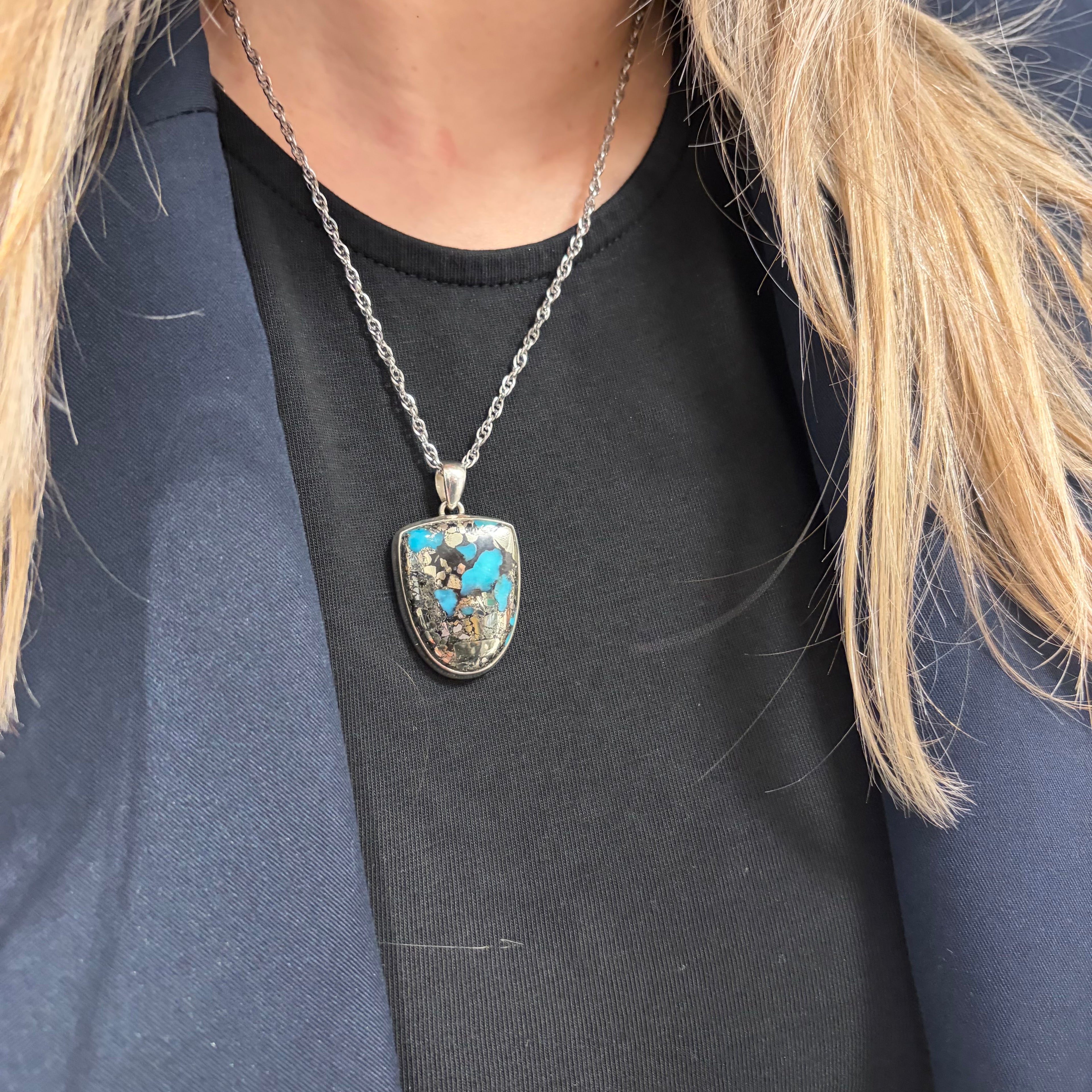 Ciondolo Turchese Naturale in Pirite | Argento 925