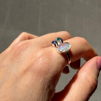 Anello Acquamarina, Cianite, Labradorite - Argento 925