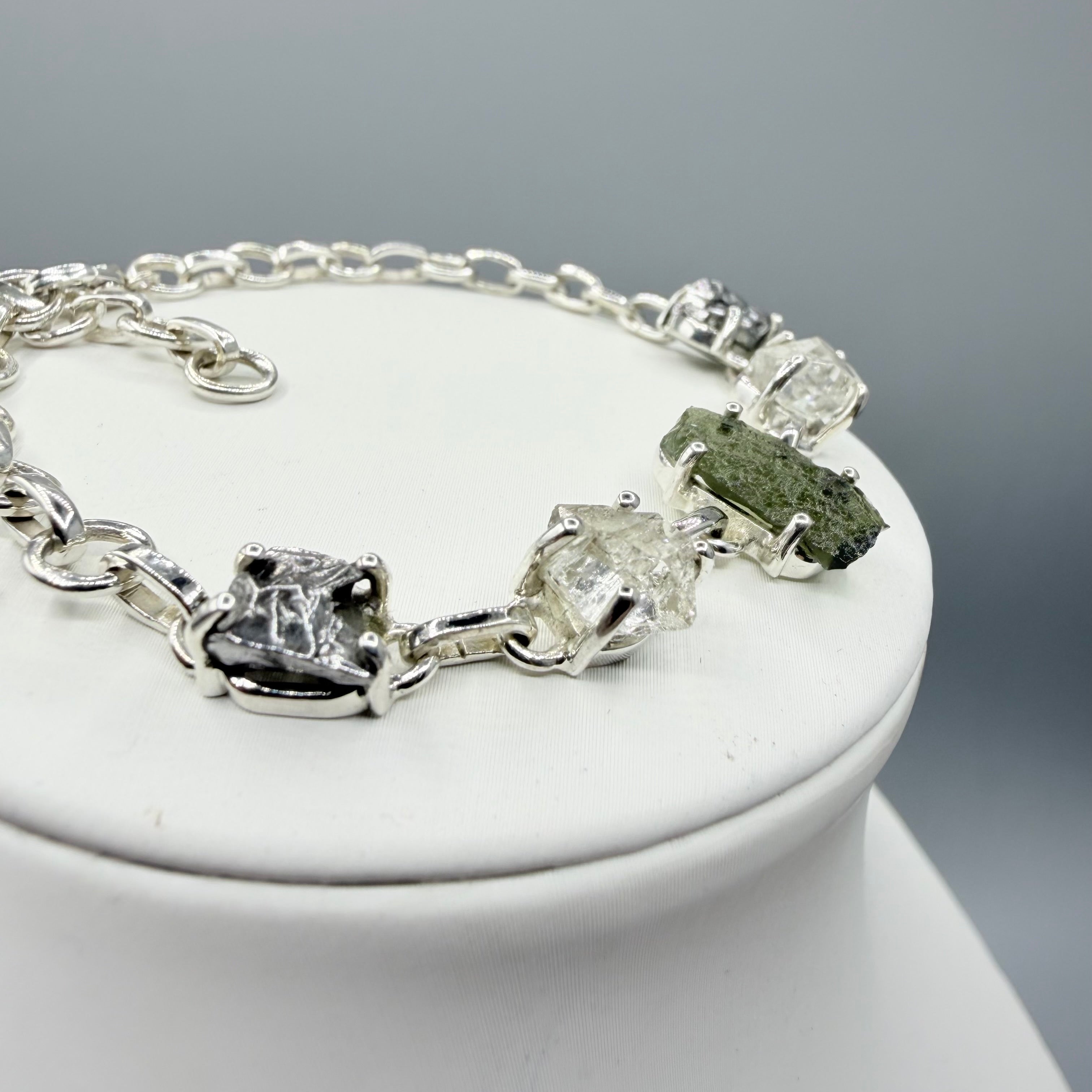 Bracciale Moldavite, Herkimer, Meteorite Campo del Cielo | Argento 925