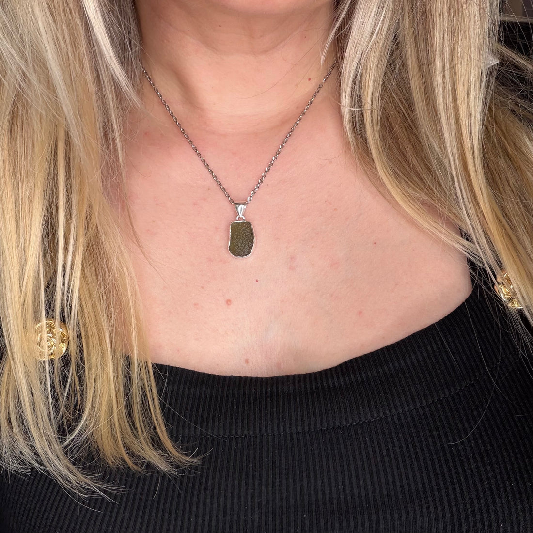 Ciondolo Moldavite Grezza - Argento 925