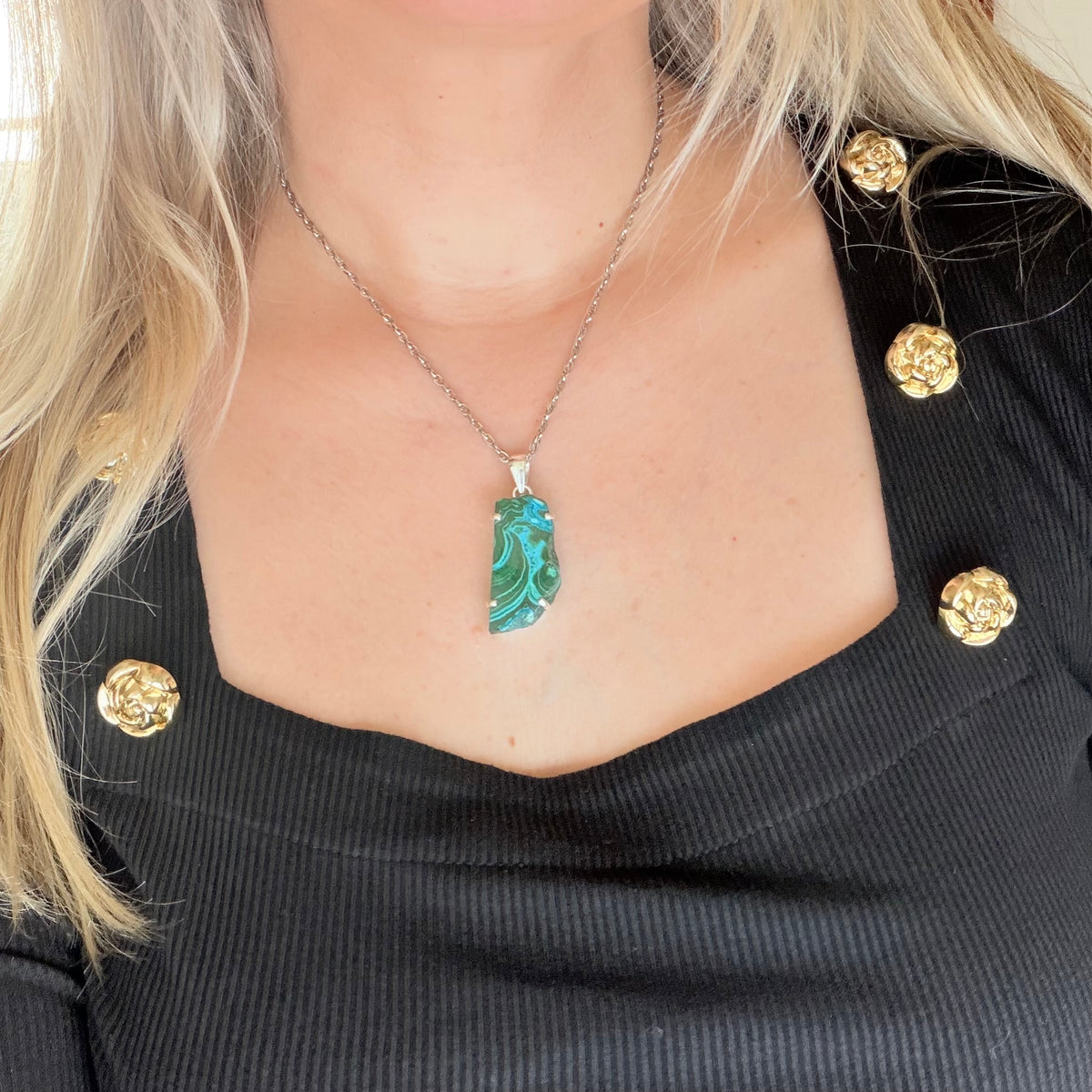Ciondolo Malachite e Crisocolla Argento 925 - irregolare