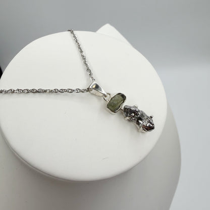 Ciondolo Moldavite e Meteorite Campo del Cielo - Argento 925