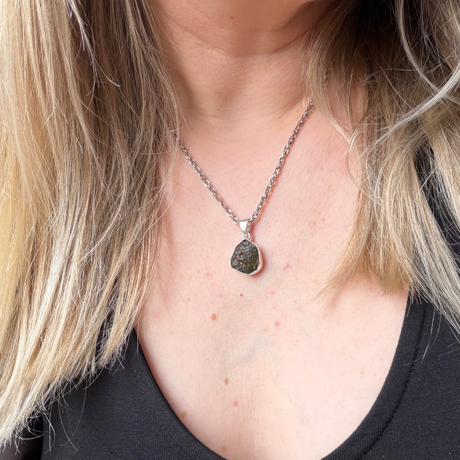 Ciondolo Moldavite Grezza - Argento 925